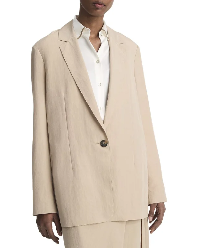 Women's cropped leather coats with silver studs for an edgy lookVince Relaxed Textured Wool-Blend Blazer