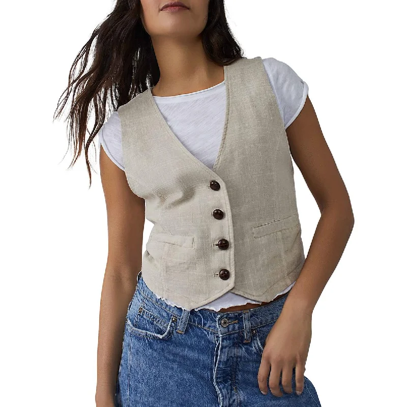 Women's waterproof parka coats with multiple pockets for practicalityCharley Womens Linen Blend Sleeveless Casual Vest