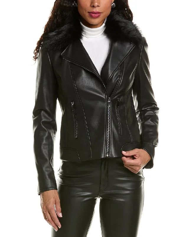 Women's longline double - breasted camel coats for a sophisticated lookElie Tahari Moto Jacket