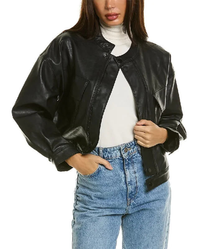 Women's knee - length wool blend coats with a fur collar for added warmthVera Dolini Moto Jacket