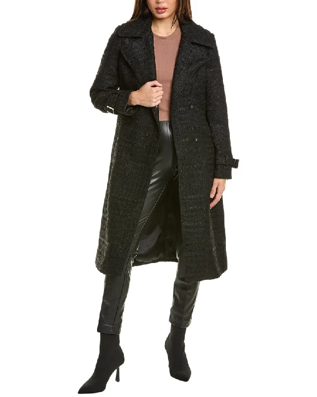 Checkered women's wool coats in a classic pattern for a timeless styleNoize Francie-S Long Trench Coat