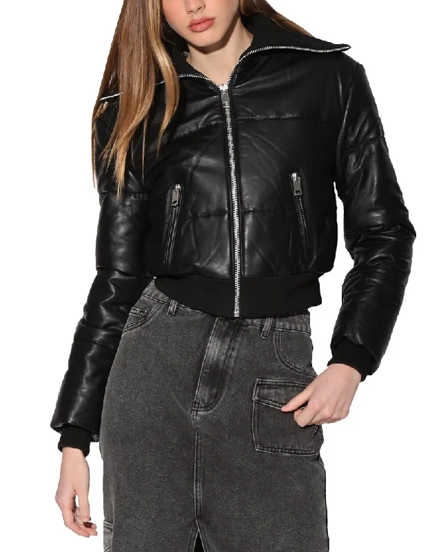 Quilted down women's coats with removable hoods for outdoor activitiesWalter Baker Laylah Leather Jacket Quilted down women's coats with removable hoods for outdoor activitiesWalter Baker Laylah Leather Jacket