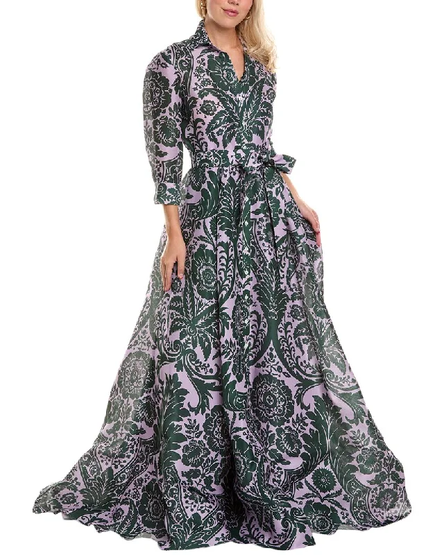 Mid - length women's down coats in a slim fit for a modern and sleek appearanceCarolina Herrera 3/4-Sleeve Silk Trench Gown Mid - length women's down coats in a slim fit for a modern and sleek appearanceCarolina Herrera 3/4-Sleeve Silk Trench Gown