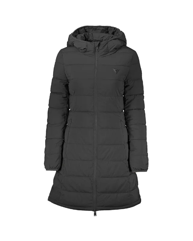 Water - resistant women's trench coats with adjustable cuffs for rainy daysGuess Jeans Hooded Long Sleeve Jacket with External Pockets and Zip Water - resistant women's trench coats with adjustable cuffs for rainy daysGuess Jeans Hooded Long Sleeve Jacket with External Pockets and Zip