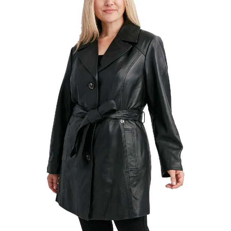 Women's long - sleeve wool coats in a houndstooth pattern for a classic charmPlus Womens Leather Long Trench Coat