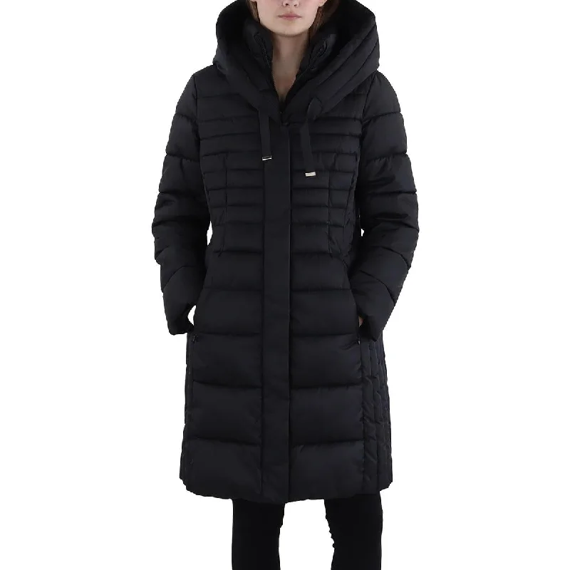Women's cropped leather coats with silver studs for an edgy lookWomens Hooded Long Puffer Jacket