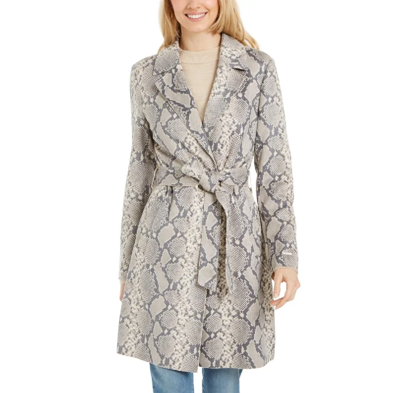 Belted women's cashmere coats in soft pastels for a luxurious feelWomens Snake Print Long Trench Coat