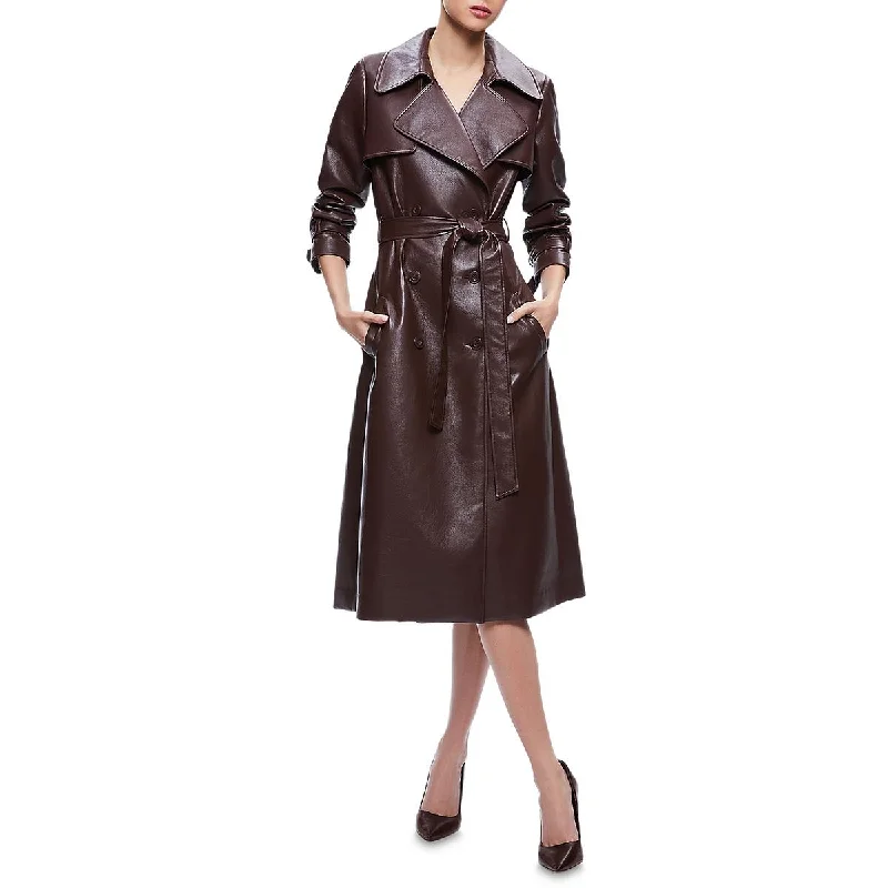 Hooded women's puffer coats in neon colors for high - visibility sportsElicia Womens Vegan Leather Double-Breasted Trench Coat Hooded women's puffer coats in neon colors for high - visibility sportsElicia Womens Vegan Leather Double-Breasted Trench Coat