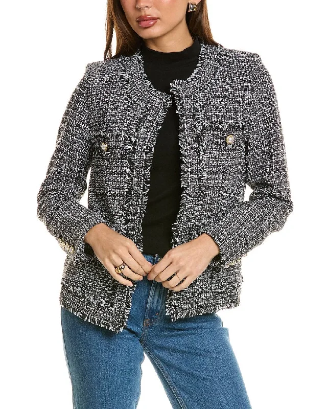 Women's long - sleeve wool coats in a houndstooth pattern for a classic charmNanette Nanette Lepore Tweed Jacket Women's long - sleeve wool coats in a houndstooth pattern for a classic charmNanette Nanette Lepore Tweed Jacket