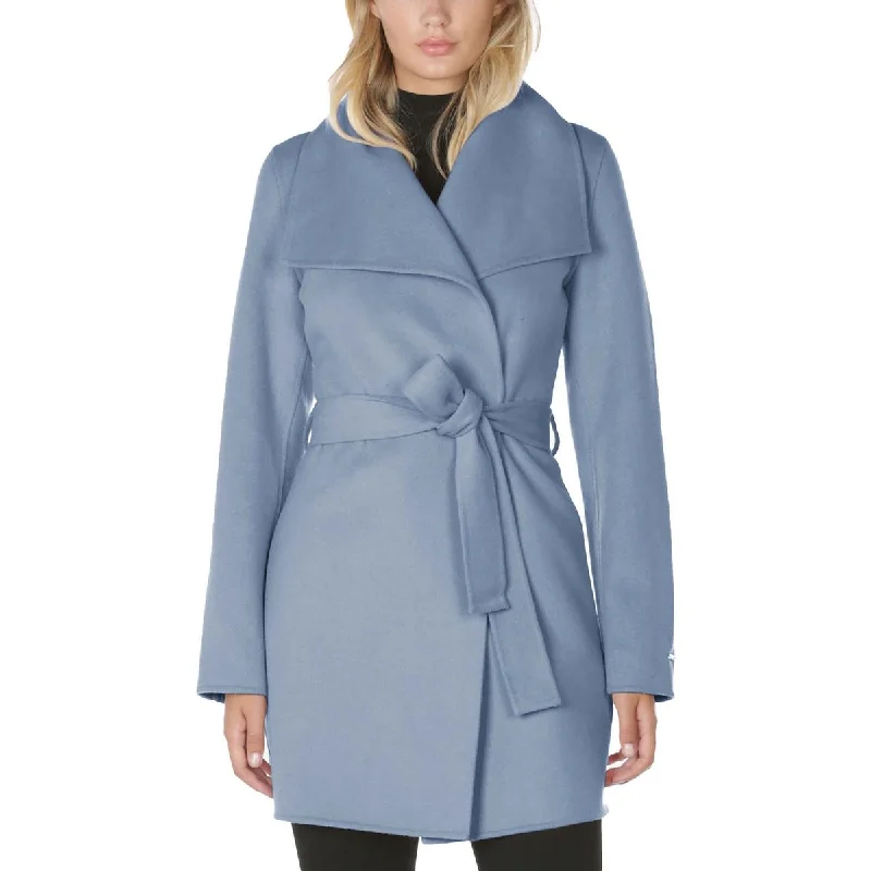 Women's knee - length wool blend coats with a fur collar for added warmthElla Womens Wool Blend Open Front Wrap Coat