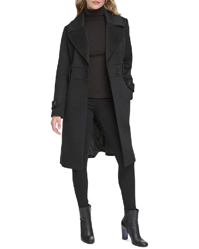 Women's long - sleeve wool coats in a houndstooth pattern for a classic charmKenneth Cole Wool-Blend Coat Women's long - sleeve wool coats in a houndstooth pattern for a classic charmKenneth Cole Wool-Blend Coat