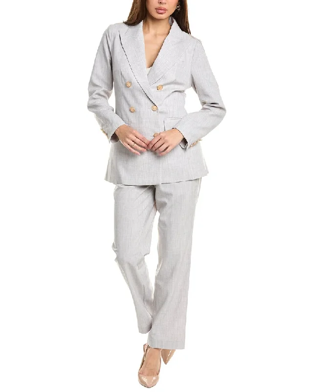 Women's long - sleeve wool coats in a houndstooth pattern for a classic charmPascale La Mode 2Pc Blazer & Pant Set