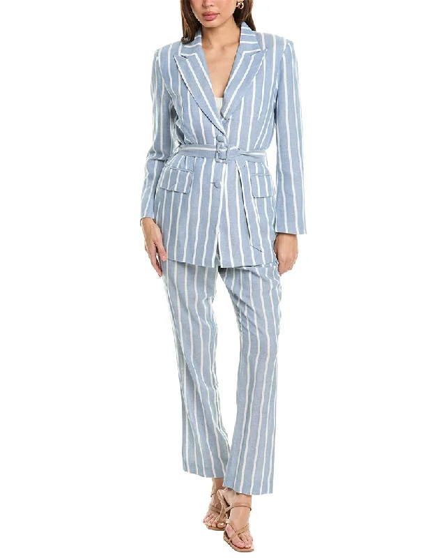 Water - resistant women's trench coats with adjustable cuffs for rainy daysPascale La Mode 2Pc Linen-Blend Blazer & Pant Set