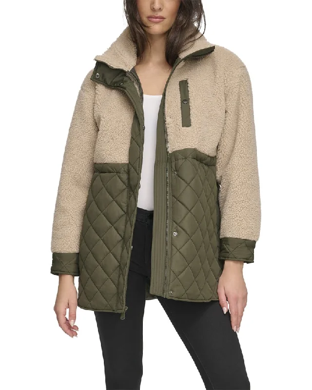 Petite women's wool blend coats with a tailored fit for a flattering silhouetteAndrew Marc Longline Quilted Jacket