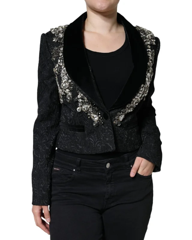 Checkered women's wool coats in a classic pattern for a timeless styleDolce & Gabbana Jacquard Crystal Floral Embellished Blazer with Silk Lining