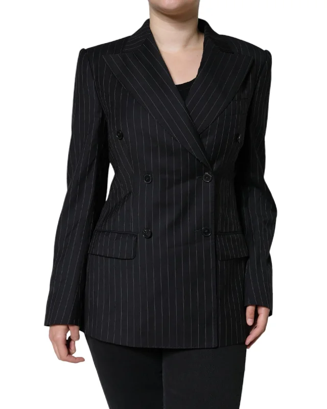 Plus size women's wool blend coats for a warm and stylish winterDolce & Gabbana Striped Double Breasted Wool Coat with Peak Lapels