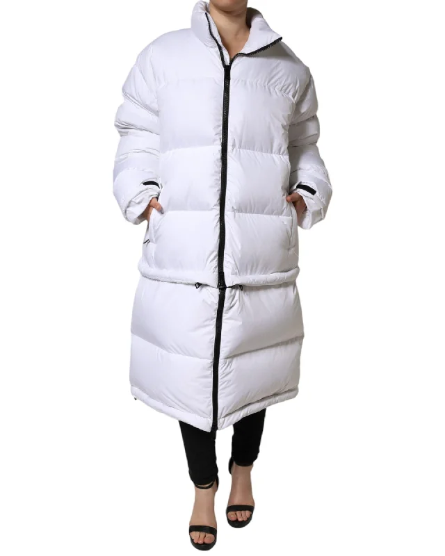 Quilted down women's coats with removable hoods for outdoor activitiesDolce & Gabbana Quilted Full Zip Puffer Jacket with Logo Details
