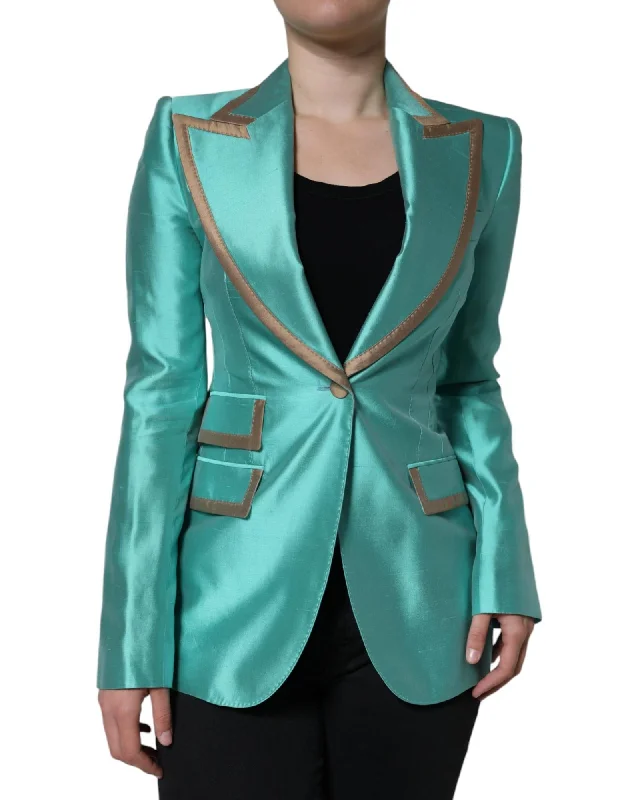Shearling - lined women's leather coats for ultimate warmth and luxuryDolce & Gabbana Single Breasted Silk Blazer with Peak Lapels and Flap Pockets