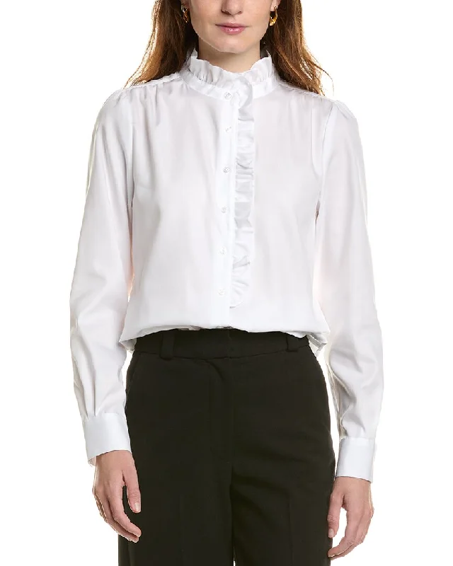 Women's pea coats with brass buttons for a nautical - inspired styleAnne Klein Ruffle Neck Top Women's pea coats with brass buttons for a nautical - inspired styleAnne Klein Ruffle Neck Top