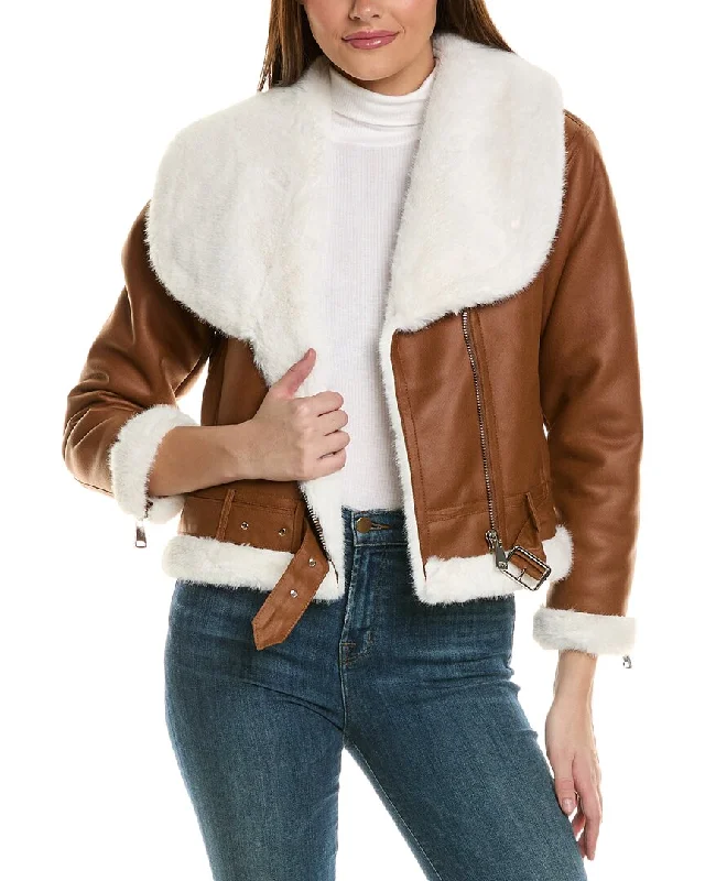 Mid - length women's down coats in a slim fit for a modern and sleek appearanceAdrienne Landau Asymmetrical Aviator Jacket