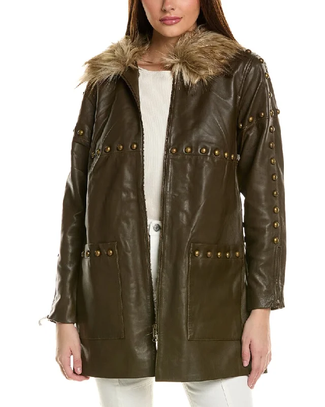 Shearling - lined women's leather coats for ultimate warmth and luxuryAdrienne Landau Serpentine Leather Jacket