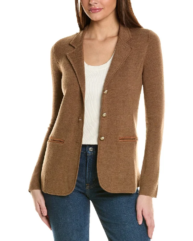 Women's knee - length wool blend coats with a fur collar for added warmthBruno Magli Wool Sweater Blazer