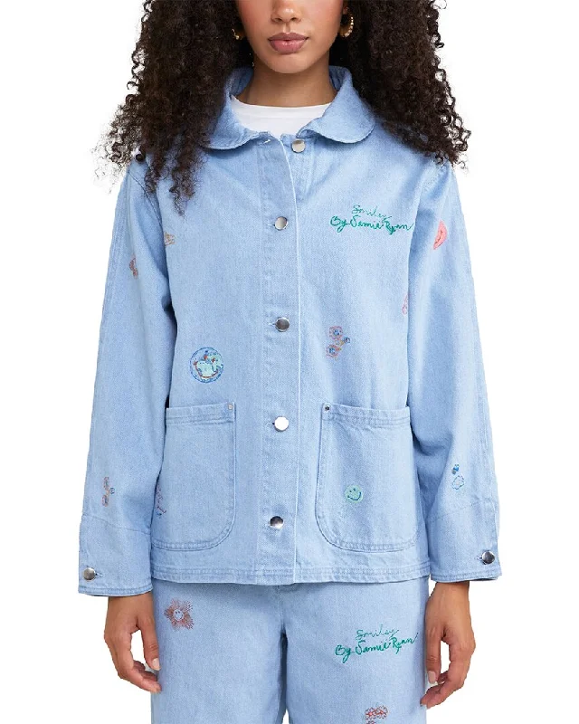 Oversized women's wool coats in a monochromatic look for a trendy outfitSamii Ryan Smiley Denim Chore Coat