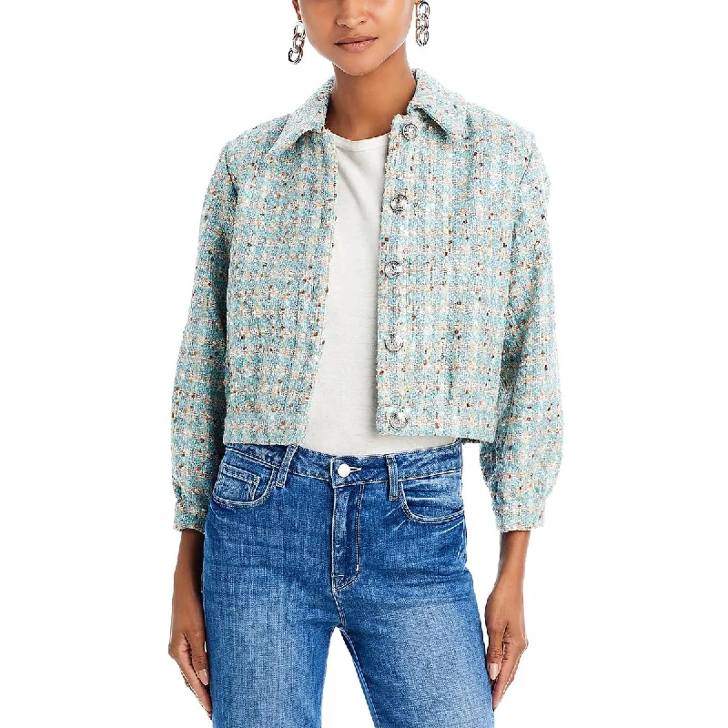 Long women's mac coats in a lightweight fabric for spring showersBridges Womens Tweed Metallic Shirt Jacket