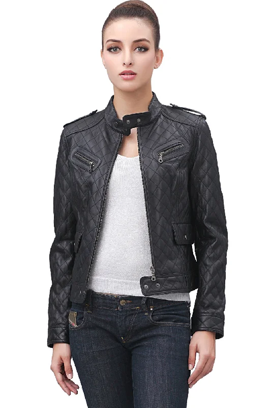 Embroidered women's cotton coats in a bohemian pattern for a unique designBGSD Women Hanna Quilted Lambskin Leather Jacket Embroidered women's cotton coats in a bohemian pattern for a unique designBGSD Women Hanna Quilted Lambskin Leather Jacket