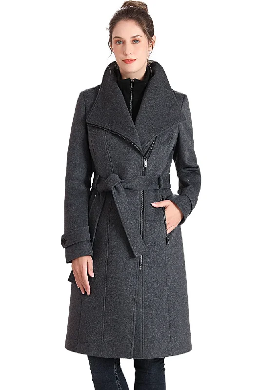 Women's cropped leather coats with silver studs for an edgy lookBGSD Women Mel Wool Belted Wrap Trench Coat with Removable Bib Women's cropped leather coats with silver studs for an edgy lookBGSD Women Mel Wool Belted Wrap Trench Coat with Removable Bib