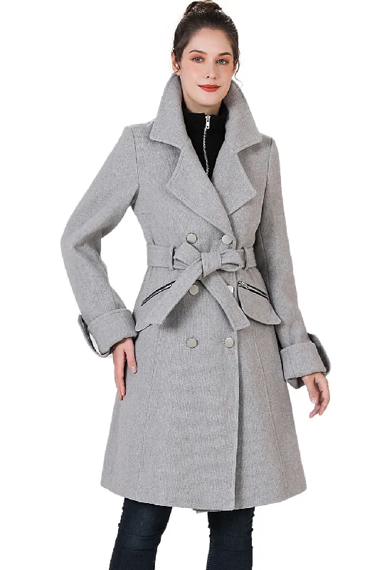 Long women's mac coats in a lightweight fabric for spring showersBGSD Women Nia Wool Belted Walker Coat with Removable Bib Long women's mac coats in a lightweight fabric for spring showersBGSD Women Nia Wool Belted Walker Coat with Removable Bib