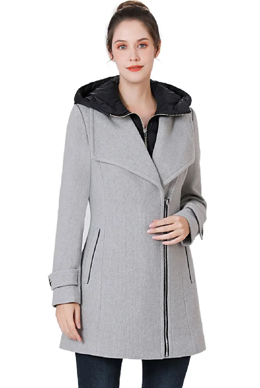 Water - resistant women's trench coats with adjustable cuffs for rainy daysBGSD Women Rue Wool Asymmetric Zipper Coat with Removable Hood Water - resistant women's trench coats with adjustable cuffs for rainy daysBGSD Women Rue Wool Asymmetric Zipper Coat with Removable Hood