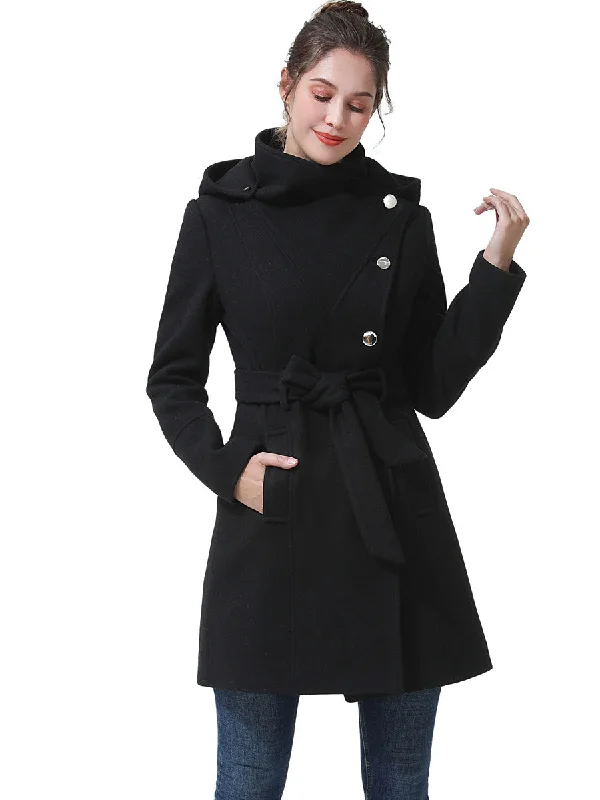 Mid - length women's down coats in a slim fit for a modern and sleek appearanceBGSD Women Bel Hooded Wool Trench Coat Mid - length women's down coats in a slim fit for a modern and sleek appearanceBGSD Women Bel Hooded Wool Trench Coat