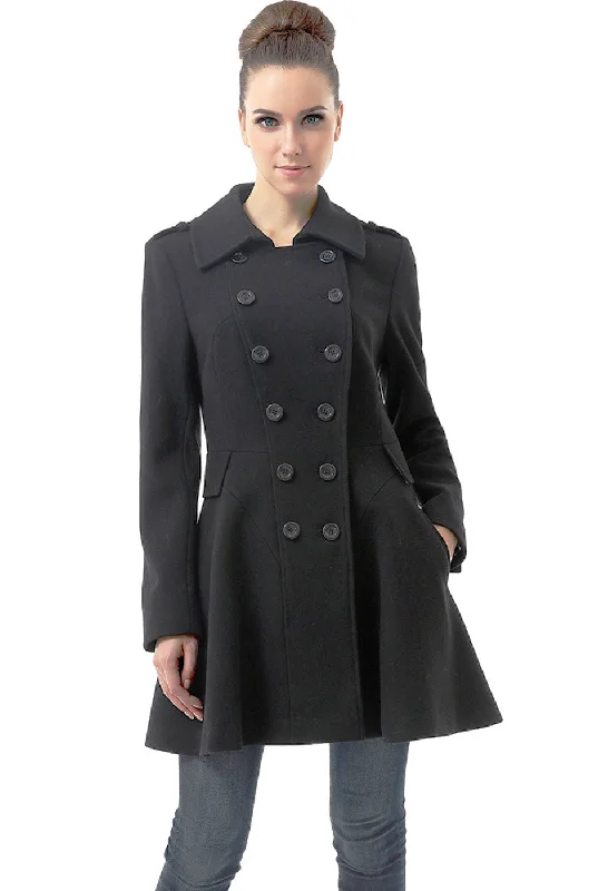 Embroidered women's cotton coats in a bohemian pattern for a unique designBGSD Women Emma Fit & Flare Wool Pea Coat Embroidered women's cotton coats in a bohemian pattern for a unique designBGSD Women Emma Fit & Flare Wool Pea Coat