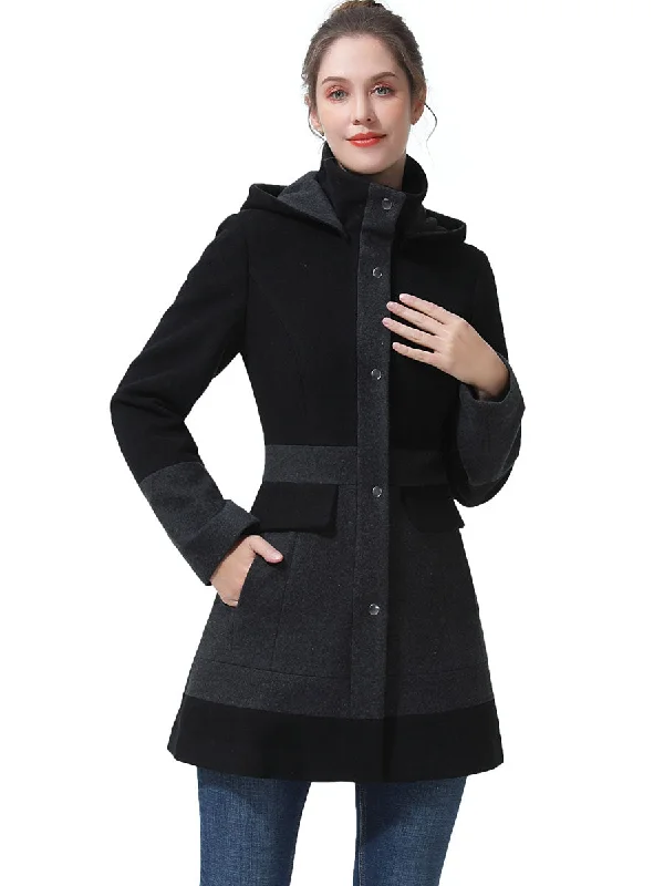 Oversized women's wool coats in a monochromatic look for a trendy outfitBGSD Women Gia Color Block Hooded Wool Coat Oversized women's wool coats in a monochromatic look for a trendy outfitBGSD Women Gia Color Block Hooded Wool Coat