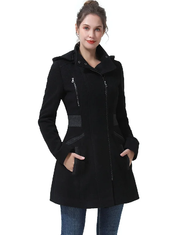 Women's cropped leather coats with silver studs for an edgy lookBGSD Women Ivy Hooded Color Block Wool Coat Women's cropped leather coats with silver studs for an edgy lookBGSD Women Ivy Hooded Color Block Wool Coat