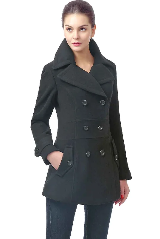 Embroidered women's cotton coats in a bohemian pattern for a unique designBGSD Women Joann Wool Pea Coat Embroidered women's cotton coats in a bohemian pattern for a unique designBGSD Women Joann Wool Pea Coat