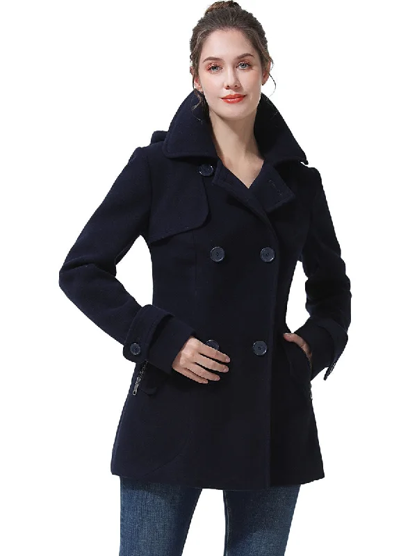 Women's pea coats with brass buttons for a nautical - inspired styleBGSD Women Luz Hooded Wool Pea Coat Women's pea coats with brass buttons for a nautical - inspired styleBGSD Women Luz Hooded Wool Pea Coat