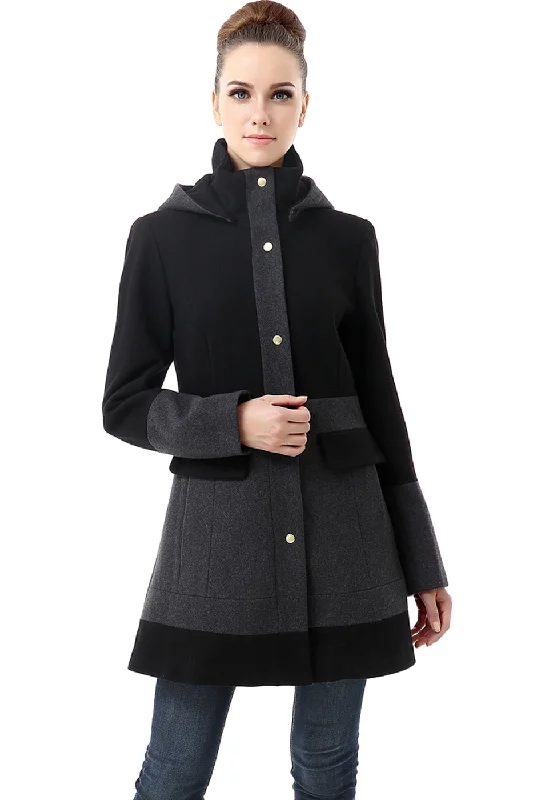 Shearling - lined women's leather coats for ultimate warmth and luxuryBGSD Women Marwa Color Block Hooded Wool Coat