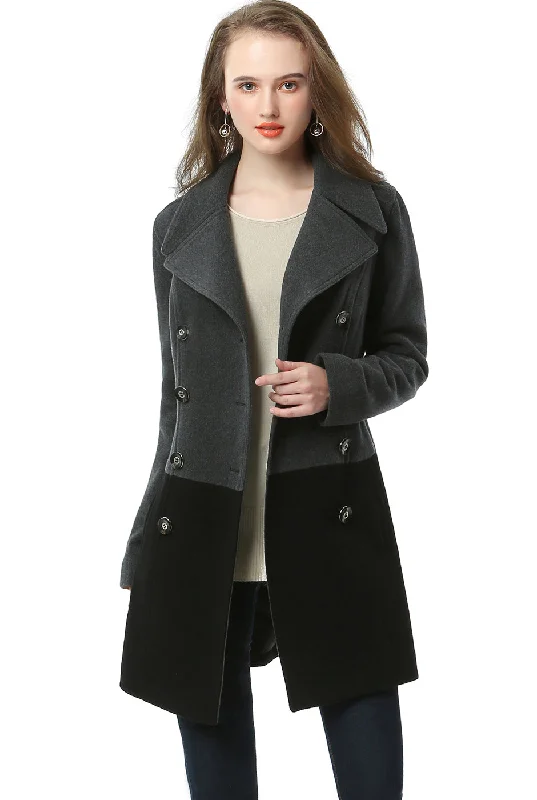 Quilted down women's coats with removable hoods for outdoor activitiesBGSD Women Riley Color Block Wool Pea Coat Quilted down women's coats with removable hoods for outdoor activitiesBGSD Women Riley Color Block Wool Pea Coat