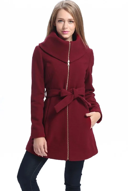 Water - resistant women's trench coats with adjustable cuffs for rainy daysBGSD Women Robin Wool Fold Collar Coat