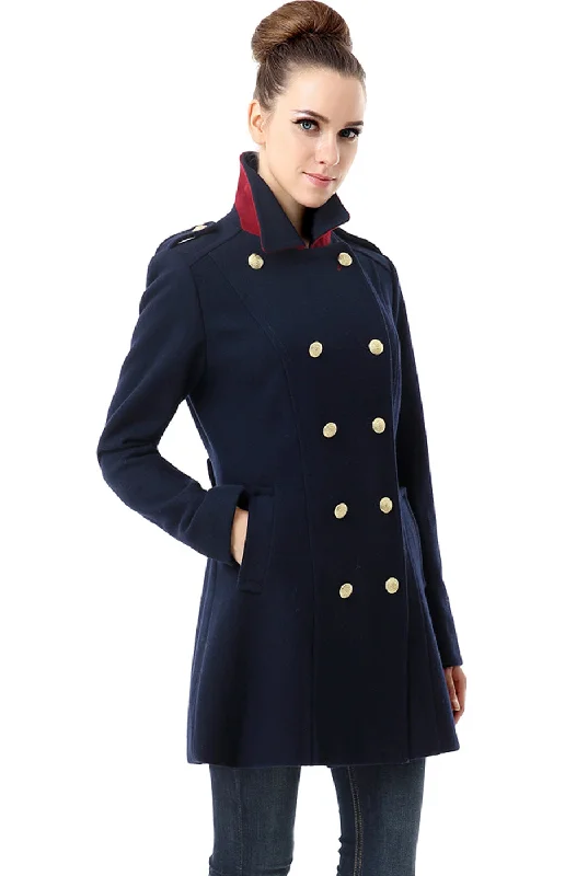 Women's cropped leather coats with silver studs for an edgy lookBGSD Women Victoria Wool Fitted Military Melton Coat Women's cropped leather coats with silver studs for an edgy lookBGSD Women Victoria Wool Fitted Military Melton Coat