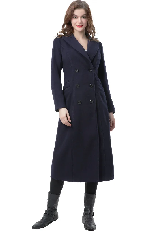 Quilted down women's coats with removable hoods for outdoor activitiesBGSD Women Vivian Double Breasted Wool Long Coat