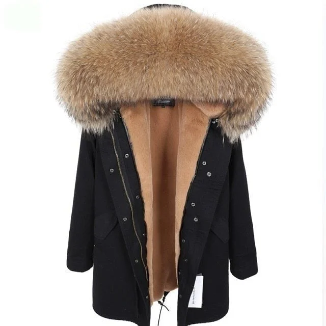 Oversized women's wool coats in a monochromatic look for a trendy outfitBlack Color Women's Real Fur Winter Coat Jacket with Fur Collar Oversized women's wool coats in a monochromatic look for a trendy outfitBlack Color Women's Real Fur Winter Coat Jacket with Fur Collar