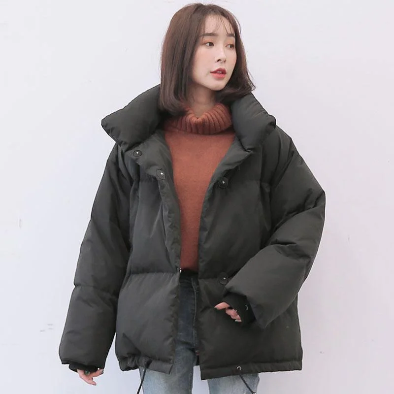 Women's reversible down coats with two - tone designs for versatile stylingBlack Goose Down Coat Casual Stand Collar Snow Jackets Long Sleeve Coats