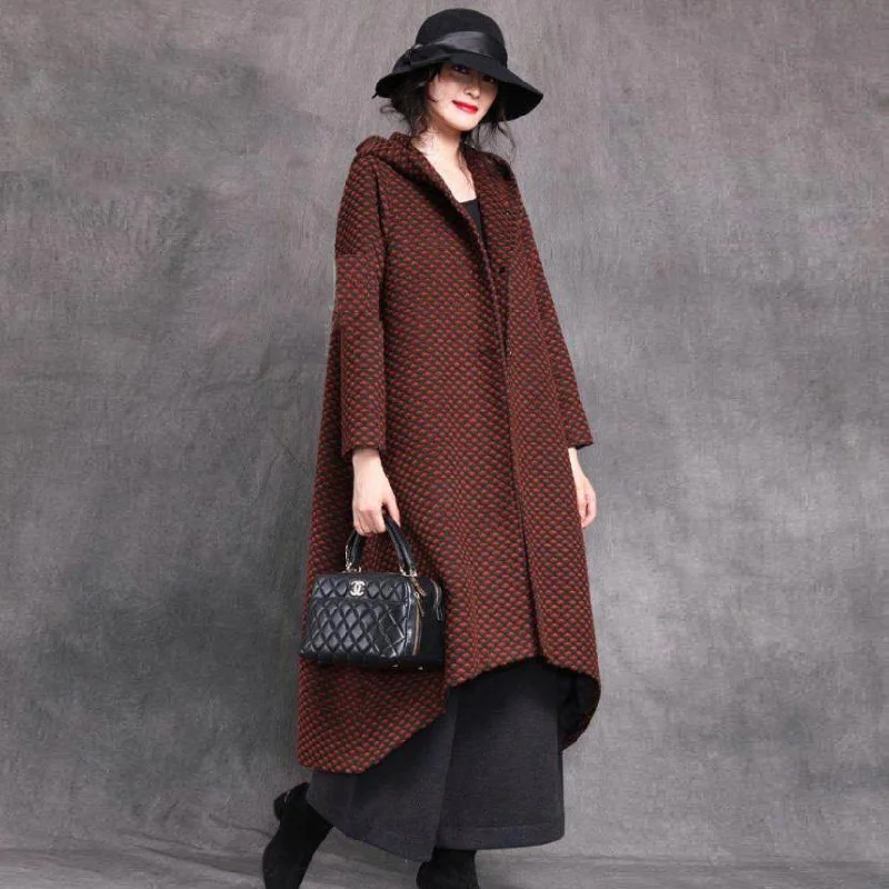 Women's waterproof parka coats with multiple pockets for practicalityBlack Plaid Woolen Coats Oversized Long Hooded Patchwork Coats Women's waterproof parka coats with multiple pockets for practicalityBlack Plaid Woolen Coats Oversized Long Hooded Patchwork Coats