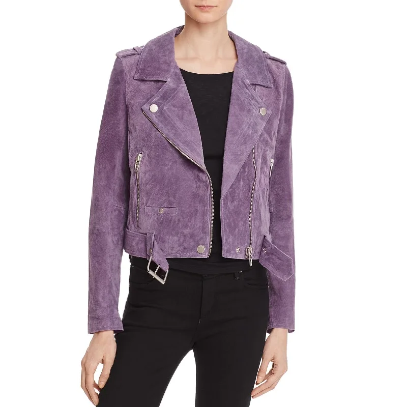 Plus size women's wool blend coats for a warm and stylish winter[BLANKNYC] Womens Suede Short Motorcycle Jacket
