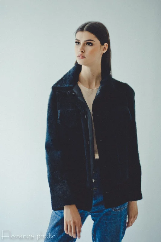 Women's reversible down coats with two - tone designs for versatile stylingNutria Bomber Jacket (Blue)
