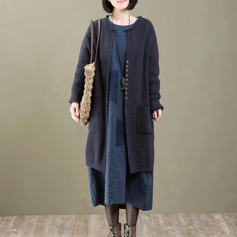 Embroidered women's cotton coats in a bohemian pattern for a unique designblue oversized knit cardigan coats long sweater outwear