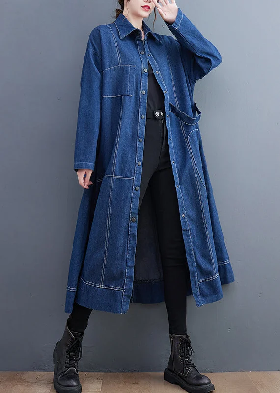 Oversized women's wool coats in a monochromatic look for a trendy outfitBlue Patchwork Denim Long Trench Coat Peter Pan Collar Long Sleeve Oversized women's wool coats in a monochromatic look for a trendy outfitBlue Patchwork Denim Long Trench Coat Peter Pan Collar Long Sleeve